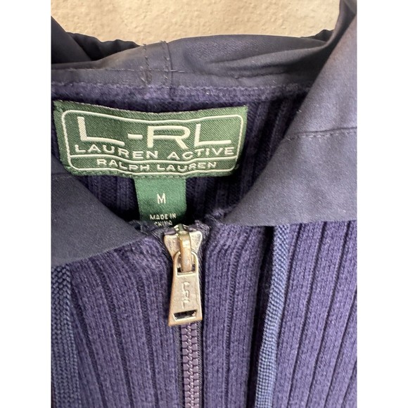 L-RL Ralph Lauren Active Womens Full Zip Ribbed Hooded Navy SweaterJacket Size M - Picture 2 of 10